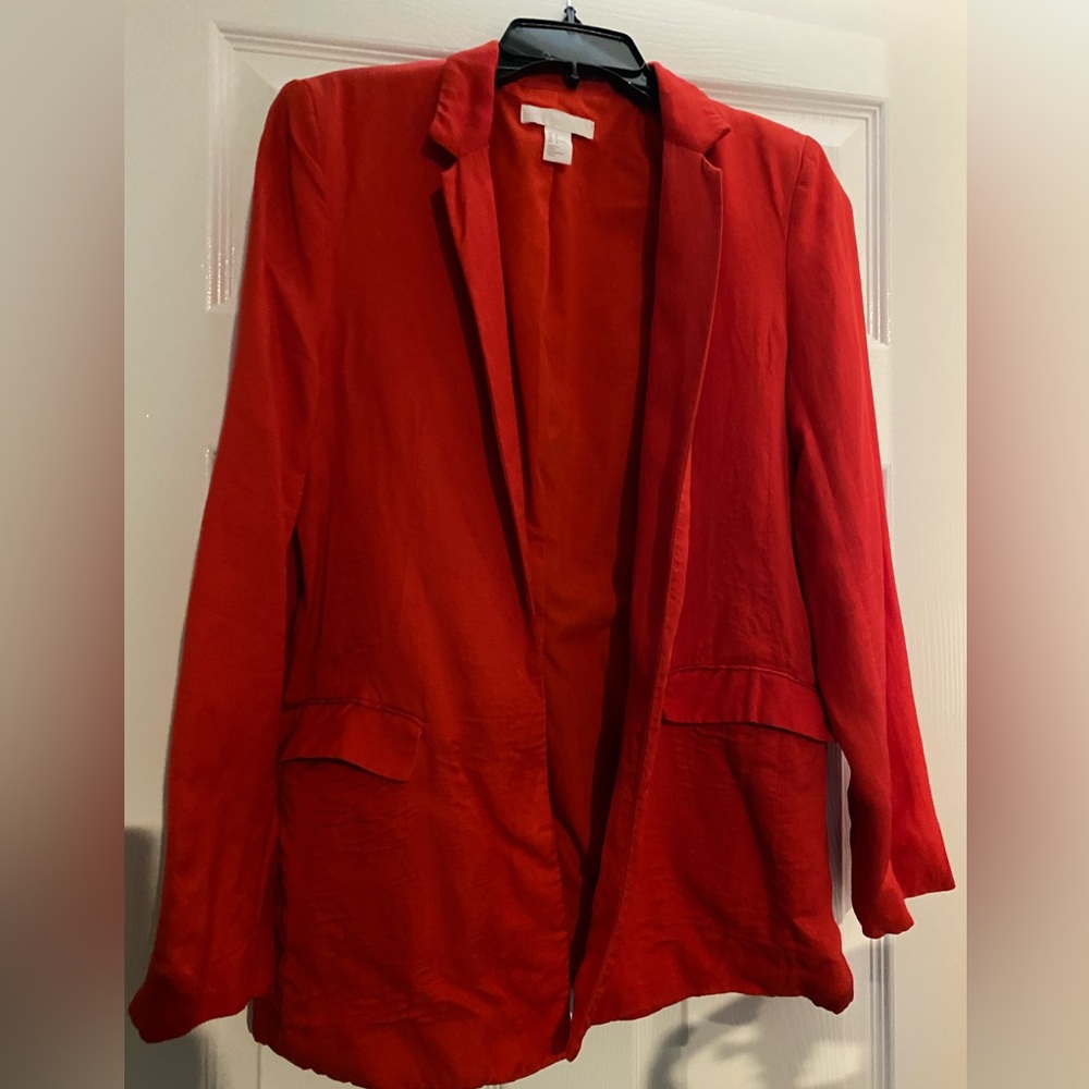 H&M bright red linen blend blazer